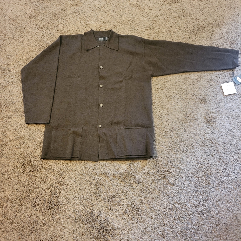 Men's Belford Brown Button-Front 100% Merino Wool Sweater